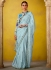 Sky blue glass tissue sequins embroidered wedding saree with blouse 2161